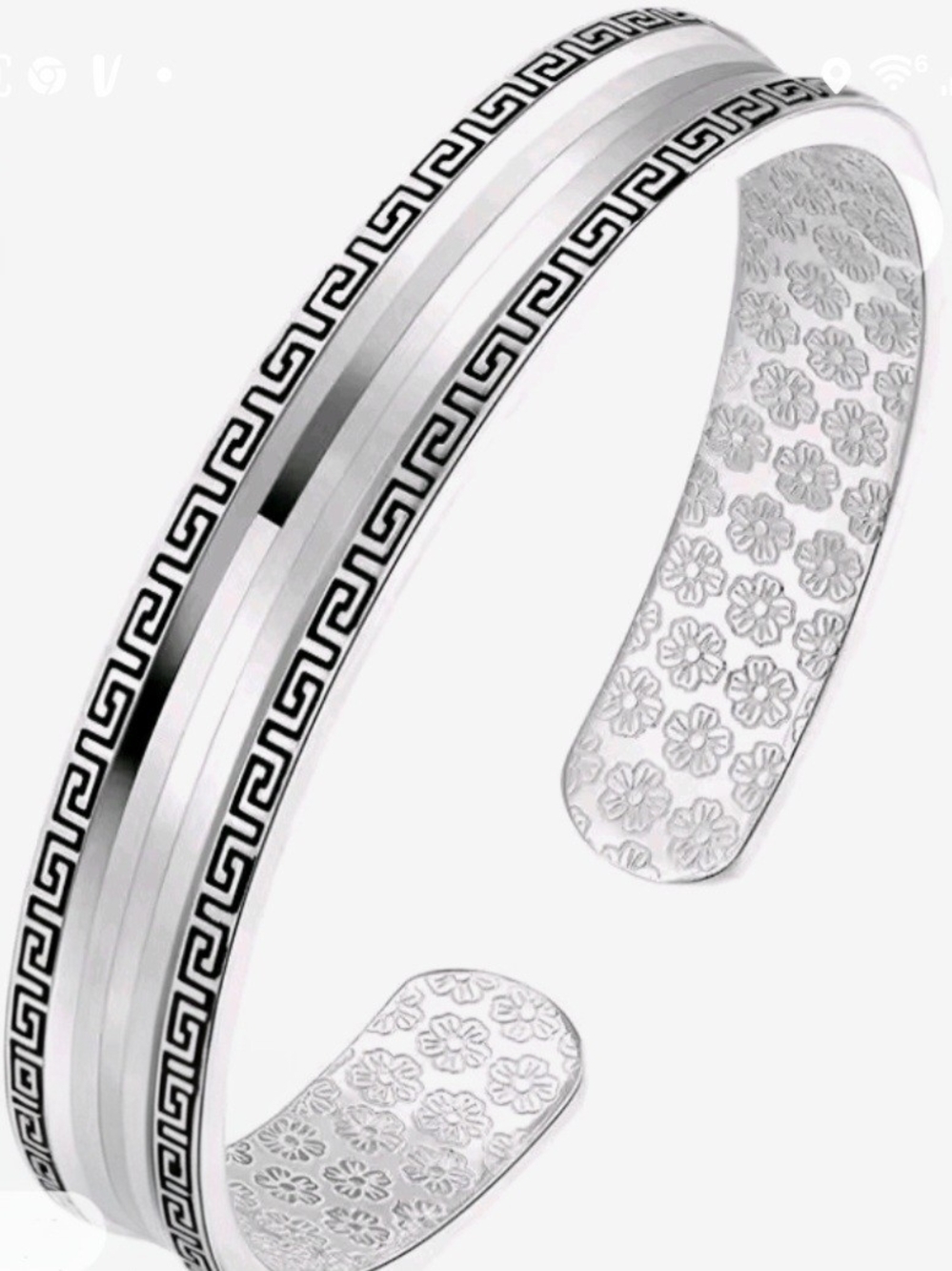 Silver 925 Greek Bangle Bracelet Adjustable Boho Minimalist